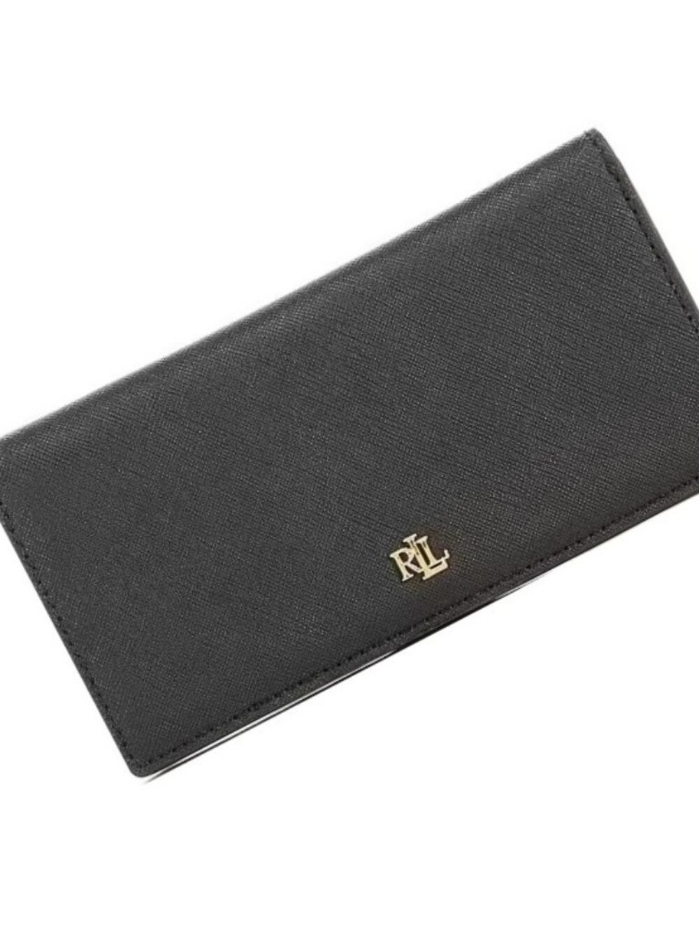 NWT ✅ LRL Crosshatch Leather Slim Wallet BLACK - Lauren Ralph Lauren